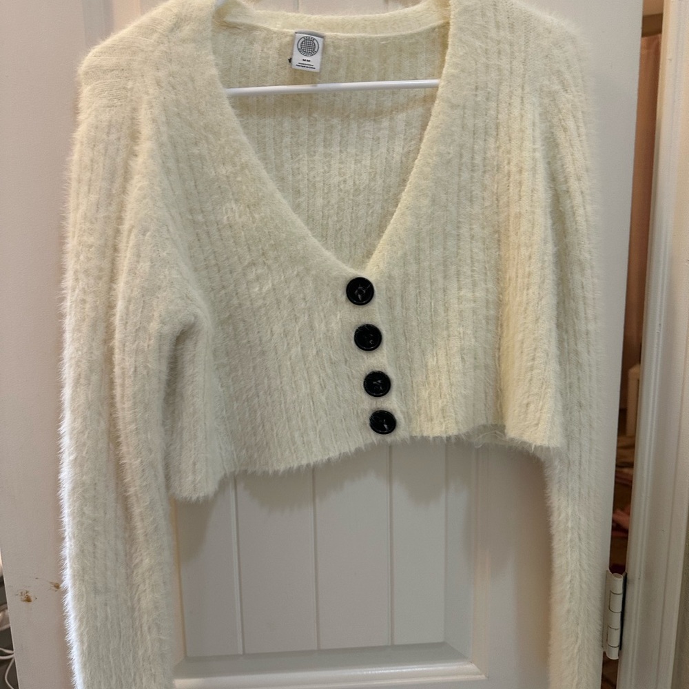 Urban Outfitters Cream Fuzzy Cardigan